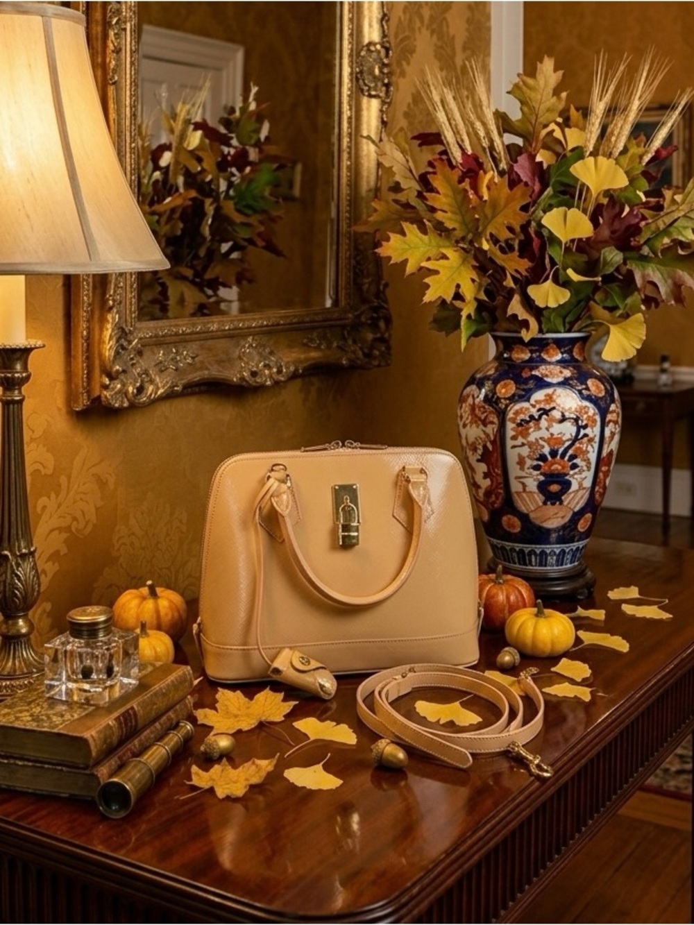 Samantha Thavasa Peach Pink Satchel Crossbody Gold Hardware